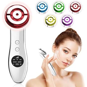 Amazon Youmay美顔器 超音波美顔器 イオン導入美顔器 Ems Rf 多機能 1台6役 5色led光 エステ フェイスケア リフトアップ 美肌 Led光 透明感 ツルツル肌 美肌秘密 美肌 小顔 日本語説明書付き 誕生日 クリスマス プレゼント 品質保証 白 Youmay 美顔器 美容器