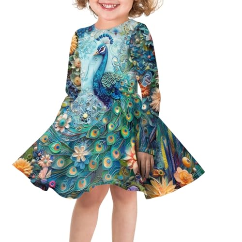 Toddler Long Sleeve Dress for 3-16 Years Girl A-Line Swing Dress3