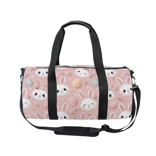 Rabbit Easter Egg Sports Duffel Bag Barrel Gym Bag with Adjustable Shoulder Strap, Spacious Main Compartment Side Pockets and Full Print Design for Fitness Travel and Sports2
