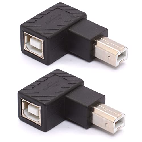 Tomost USB B 2.0 Adapter, USB 2.0 Typ-B Druckeradapter, 90 Grad abgewinkelter USB 2.0 Typ-B Stecker auf Buchse Druckeradapter für Drucker, Scanner, Faxgerät, Mobile Festplatte (Links 2 Stück)