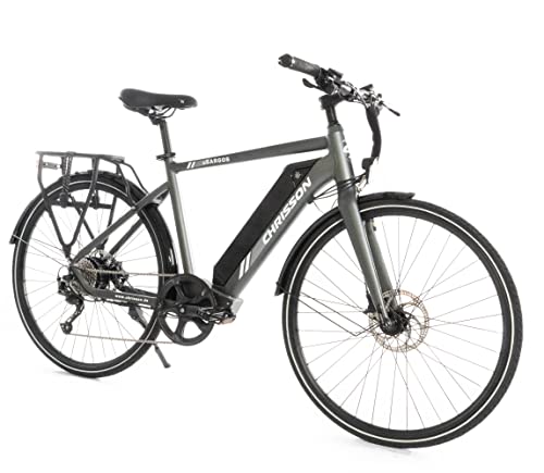 CHRISSON Bicicleta eléctrica de 28 pulgadas, bicicleta de trekking eSARGOS Gent con 9 G Shimano 506 Wh según StvZO Samsung Dark Iron Gris Cover