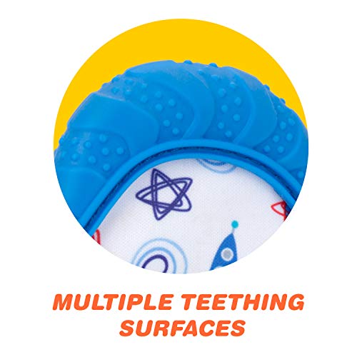 Image of Nuby Soothing Teething Mitten with Hygienic Travel Bag, Blue Space