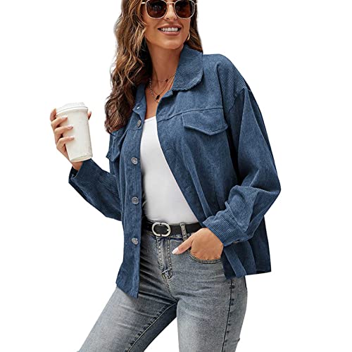 DNJKH Cordhemd Damen Oversize Shirt mit Taste Hemdjacke Langarm Lose...
