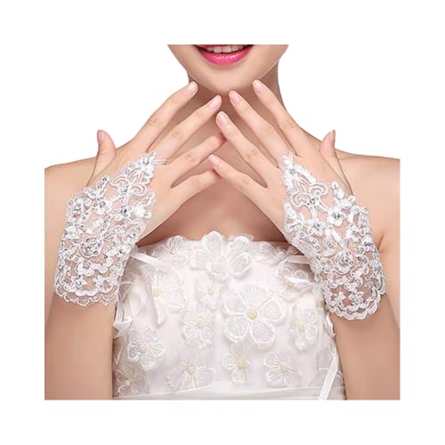 CHUANGOU Gants en Dentelle pour Femmes Gants de Mariée de Mariage Blanc Gant de Soirée Femme