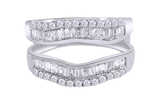 AFFY 1.00 Ct. Baguette and Round Contour Ring Jacket Enhancer in Sterling Silver with Cubic Zirconia Ring Size-6