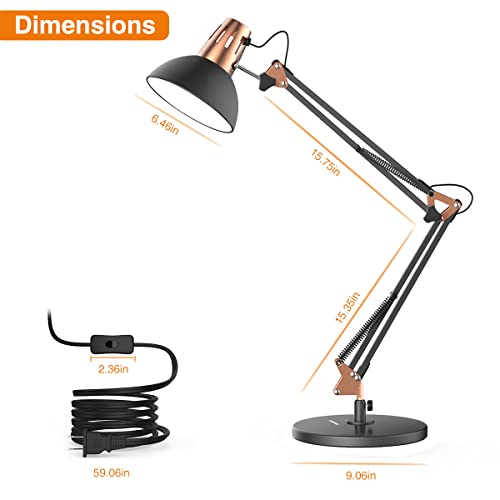 Lepower Metal Desk Lamp, Adjustable Goose Neck Architect Table Lamp With On/Off Switch, Swing Arm Desk Lamp With Clamp, Eye-Caring Reading Lamp For Bedroom, Study Room &Office (Sandy Black) #TOP6