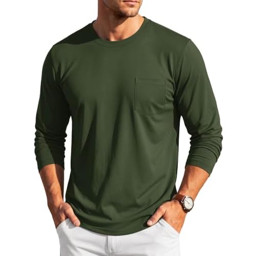 TACVASEN Men's Long Sleeve Pocket T-Shirt Lightweight Casual Crewneck Shirts Moisture-Wicking Breathable Tee for Daily Wear