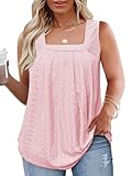 Plus Size Tank Tops for Women 2X Loose Eyelet Tunics Summer Pleated T Shirts Light Pink