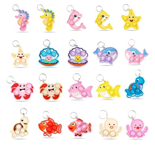 PSDFH 24 Packs Bulk Mini 10 designs Ocean Animal Classroom Students Prizes from Teacher,Sea Creature Birthday Party Favors Baby teething fidgets
