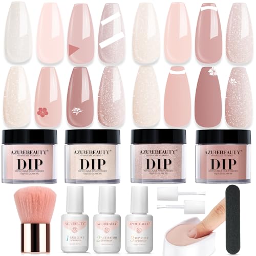 AZUREBEAUTY 31 Pcs Dip Powder Nail Kit Starter Set, 20 Colors Pastel Spring Summer Dipping Powder Set, Pink Blue Purple Dip Powder Liquid Set with Base/Top Coat for Beginners Women French Nails Art Manicure DIY Salon