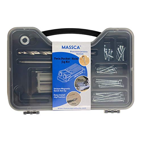 Massca Twin Pocket Hole Jig Set Box – Adjustable & Easy to Use Joinery Woodworking Tool w/Drill Bit, Hex Key, Screws, Square Driver & Stop Collar – For DIY Carpentry Projects - Thumbnail 2
