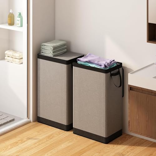 Cesto de Roupa Suja com Tampa, Cesto de Roupa Suja Grande com Saco Removível com Alça, 100 Litros Dobrável em Tecido, Organizador Multiuso para Lavanderia Roupas Brinquedos, Cor Cinza-preto