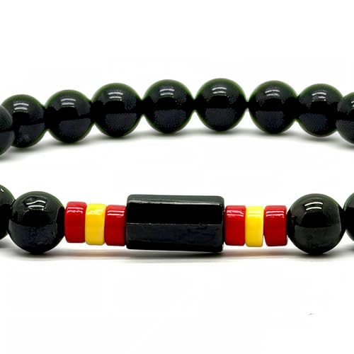 arana's® - Pulsera turmalina negra con bandera de España - Piedras naturales para mujer y hombre - Pulsera piedra natural con bolas de 6 mm - Hilo elástico gran resistencia