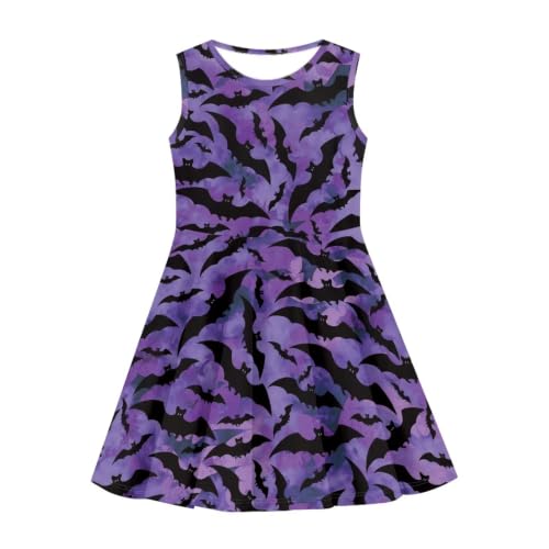 OZELANSAY Funny Bats Print Girls Cute Halloween Dress Sleeveless Shirt Dresses 7-8 Years Kids A-Line Swing Twirly Kawaii Summer Purple Dress School Halloween Party Casual Clothes Evening
