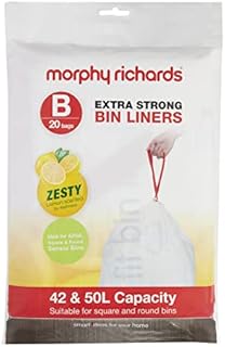 Morphy Richards 979003 Kitchen Bin Bag 42-50L Lemon Scented Heavy Duty Drawstring Waste Bin Liners, 20 Pack, White, Compatible with most 42-50L bins