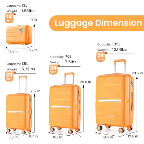 Luggage Sets 4 Piece(14/20/24/28) PP Lightweight & Durable Expandable suitcase (Orange)2