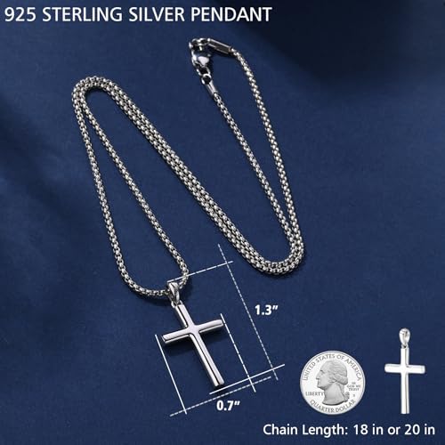 Small Cylindrical Cross Pendant Necklace 925 Sterling Silver for Women with 18", 20" Sturdy Chain 14K White Gold Plated2