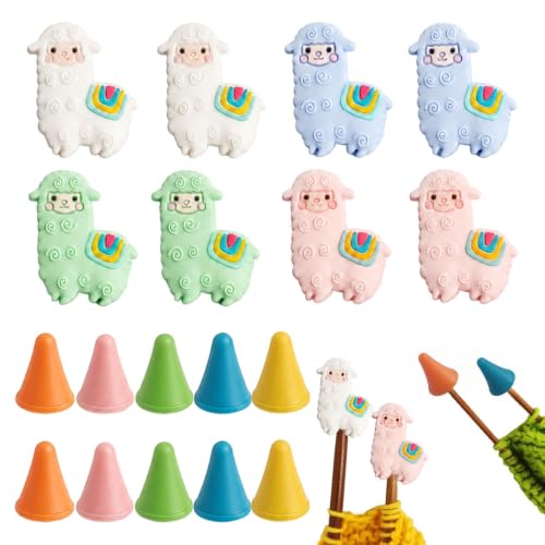 Image of Sexyppl 8PCS Knitting Needle Stoppers,Cartoon Animal Needle Point Protectors, Cute Letters Knitting End Caps, Colorful Cube Knitting Accessories and Gadgets (8 White)