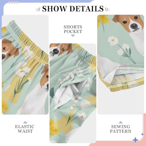 Jack Russell Dog Daisy Flowers Boys Long Pants Soft Trousers Elastic Waist Kids Lounge Bottoms with Pockets S-XL4