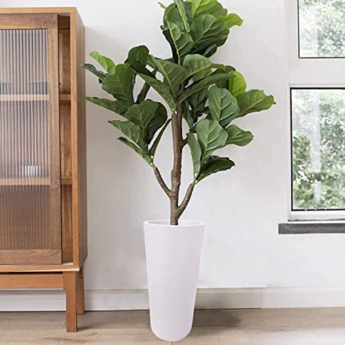 Elly Décor 24 Inch Tall Planter With Drainage, Outdoor Round, Lightweight & Resistant Plant Containers, Round Tall Planter 24" X 11" White #TOP5