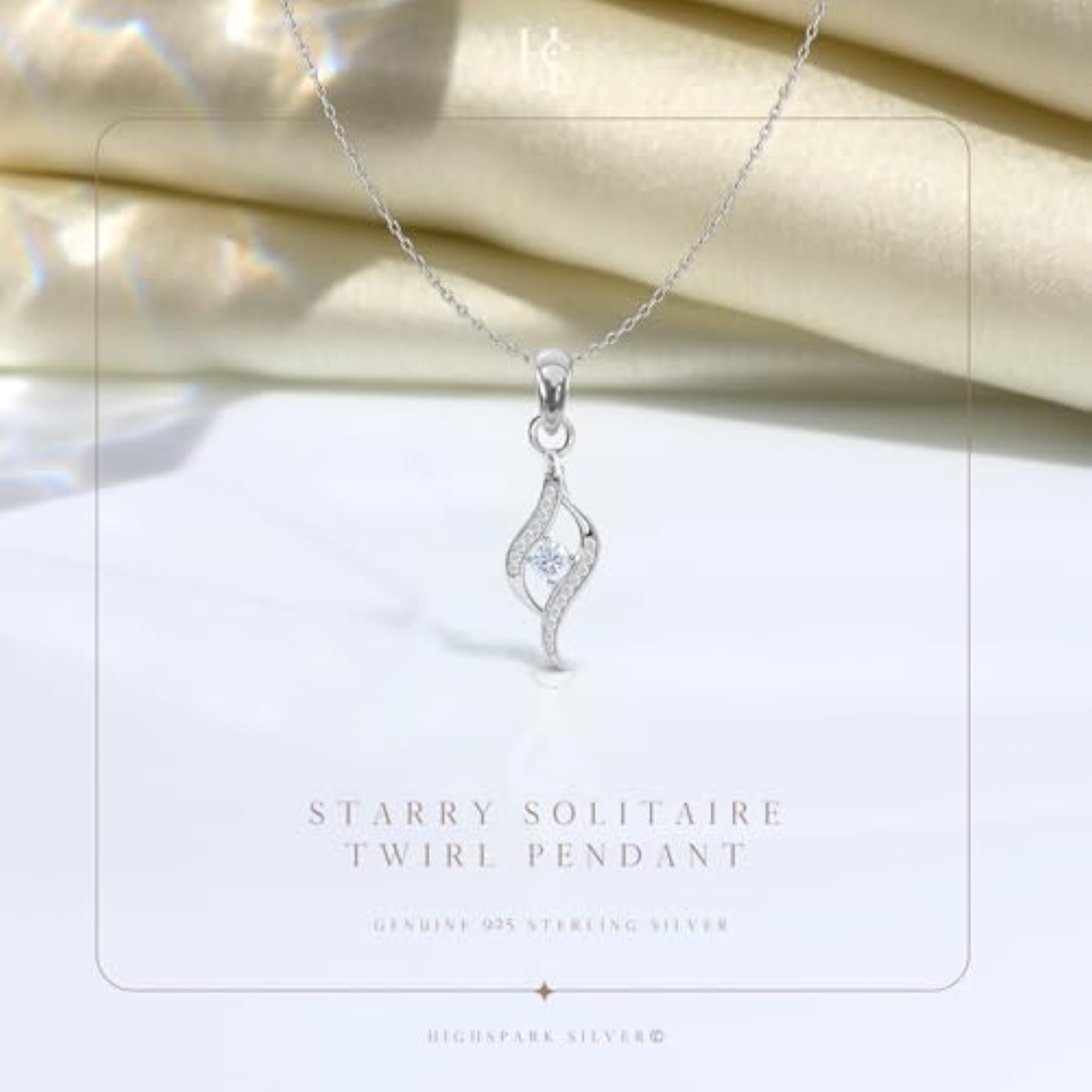 Women's 925 Sterling Silver Studded Dew Drop Solitaire Pendant with Chain