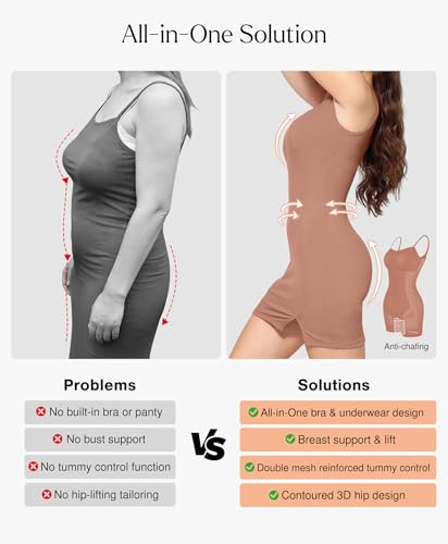 Image of Popilush Cocktail Dresses for Women Built in Shapewear Bra 8 in 1 Square Neck Mini Slit Party Summer Dress