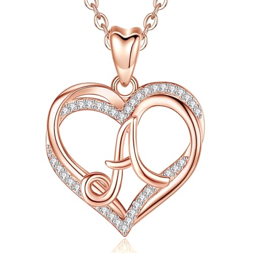 INFUSEU Heart Pendant Necklace Letter A-Z Alphabet Capital Jewelr...