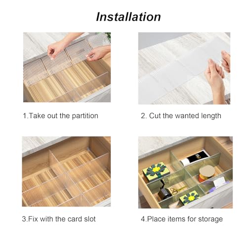Onerbuy 8pcs Adjustable Grid Drawer Dividers DIY Plastic Closet Separator Tidy Organizer Container for Underwear Socks Belt Office Supplies(Transparent Green) - Image 3
