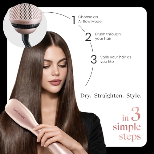 Image of Urban Yog MakeMeeBold Air Straightening Dryer for Women | Hair Straightener for Woman | Hot Air Brush for Hair | 1200W Ceramic Coated Bristles | Dries, Straightens & Detangles Hair | 3 Airflow Modes