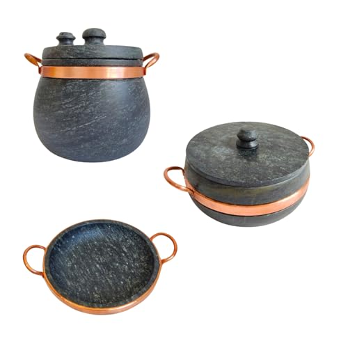 Kit 3 Panelas Pressão Frigideira Pedra Sabão Antiaderente Comida Mineira