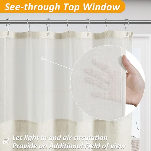 Naturoom NAYL-SCYMSSPJ7272BS Beige Linen Shower Curtain With Snap In Liner Set Rustic Farmhouse Shower Curtains thumb #2