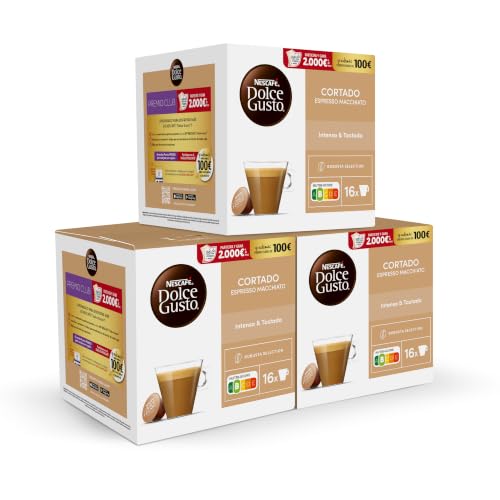 NESCAFÉ Dolce Gusto Cortado Descafeinado - Cápsulas de Café, 48 Cápsulas (3 x 16) - Originales para cafeteras Dolce Gusto