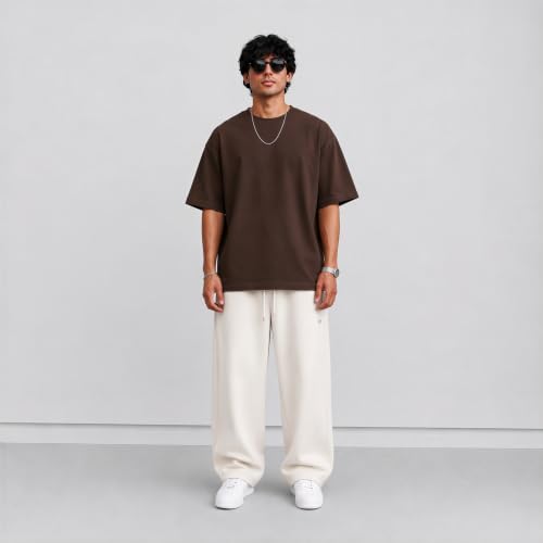 Image of PeaceOut Oversized T Shirt for Men | 240 GSM Heavyweight Cotton T Shirt | Drop Shoulder Oversized Tshirt for Men | Baggy Loose Fit Streetwear Round Neck Half Sleeve Casual Wear