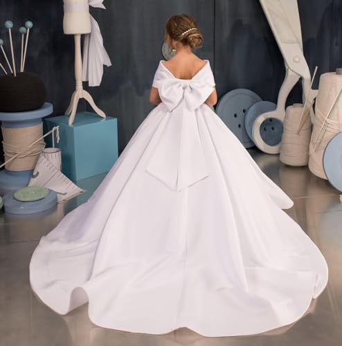 Jisisang Off Shoulder Flower Girl Dress For Teens Girls Wedding Guest Junior Bridesmaid Formal Communion Dress White Big Girl Floor Length Pageant Dress Prom Ball Gowns With Bow Knot Size 10 thumb #4