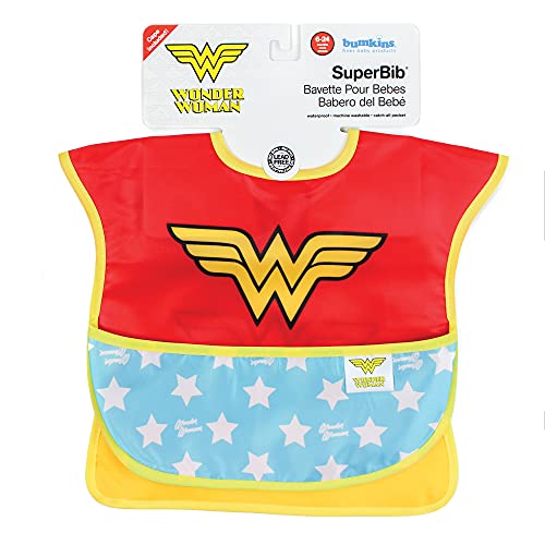 Bumkins Bibs, Dc Comics Wonder Woman, Baby Bibs For Girl Or Boy, Superbib With Cape, Baby And Toddler Bib For 6-24 Months, Baby Bib For Eating, Feeding Bib, Waterproof Fabric #TOP5