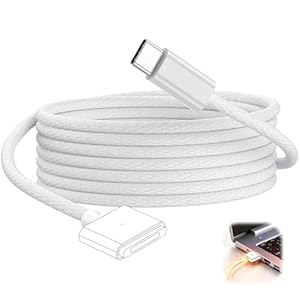 USB C to Magnetic 3 Cable 2M 140W Fast Charging Braided Cord Compatible with MacBook Pro 14/16 Inch (M1/M2/M3 Pro/Max 2021-2024), MacBook Air 13/15 Inch(M2, M4, 2025), Strong Magnet with LED Indicator