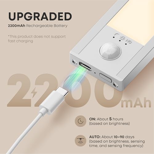 Image of LROLTEF Cabinet Lighting LED Lamp with Motion Sensor - 40 cm 2200 mAh 4000 K Under-Unit Light Kitchen Light Rechargeable Magnetic with USB & Sensor - Dimmable Stair Light Cabinet Light | Pack of 2