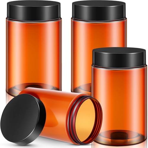 Image of Patelai 4 Pcs Plastic Jars Wide Mouth with Lids,12 Ounce,Amber