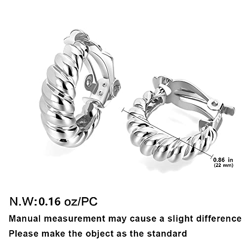 14K Silver Hoop Clip On Earrings For Women Croissant Twisted Round Hoop Clip On Earrings Chunky Hoop Clip-On Earrings Non Pierced Earrings #TOP4