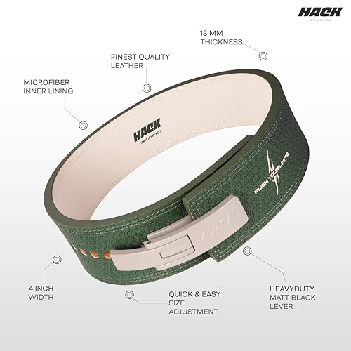 Image of Hack Athletics Premium 13MM Weight Lifting Lever Belt -Power Lifting Belt for Men & Women for Lower Back Support, Multipurpose Gym Workouts Deadlifts Squats Powerlifting (2-Claw) (Signature Green, M)