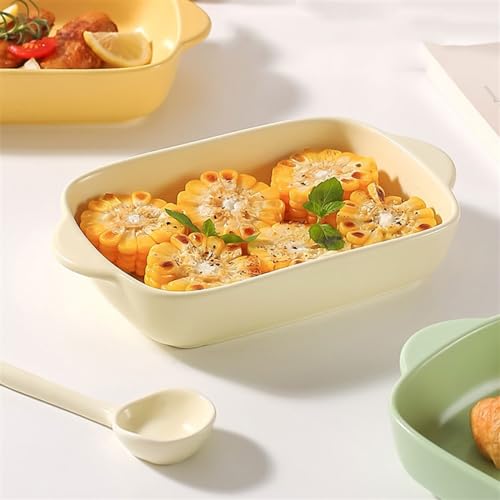 Platos para hornear de cerámica resistente bandeja rectangular beige con asas 4