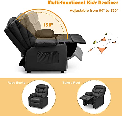 image for GLACER Kids Recliner Chair w/Cup Holder& Side Pockets, Children Reclin