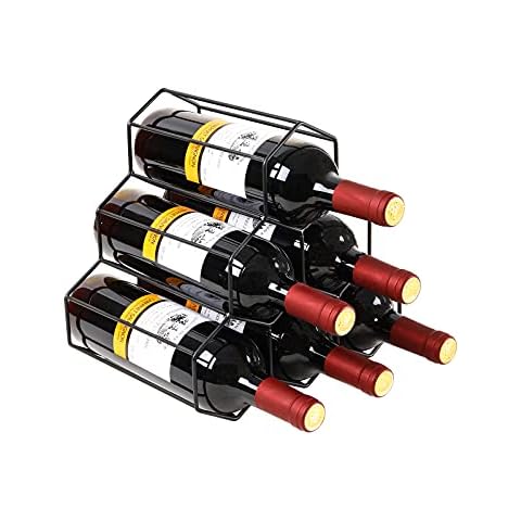 PENGKE Wine Rack Freestanding Wine Rack,6 Bottles Countertop Free-Stand Wine Storage Holder Protector for Red White Wine,Black Cover