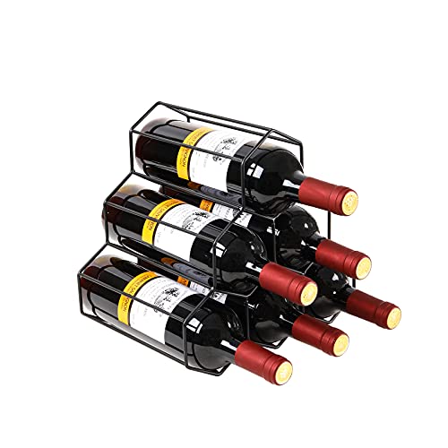 Pengke Wine Rack Freestanding Wine Rack,6 Bottles Countertop Free-Stand Wine Storage Holder Protector For Red White Wine,Black #TOP22