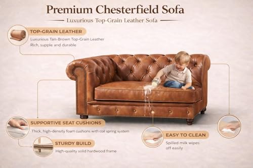 Image of Modern Classic Design Leatherette Luxury Chester Sofa Set with Button Tufted, Sofa for Living Room Home, Office and Lobby (Brown, 1 Seater Sofa)