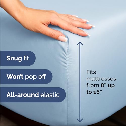 Image of Queen 6 Piece Bed Sheet Set - Soft, Breathable & Cooling Sheets - Baby Blue | Ultra-Soft Hotel Luxury Bedding Set w / 8-16 Inch Deep Pockets, 1 Flat & 1 Fitted Sheet & 4 Pillowcases, Wrinkle & Fade Free