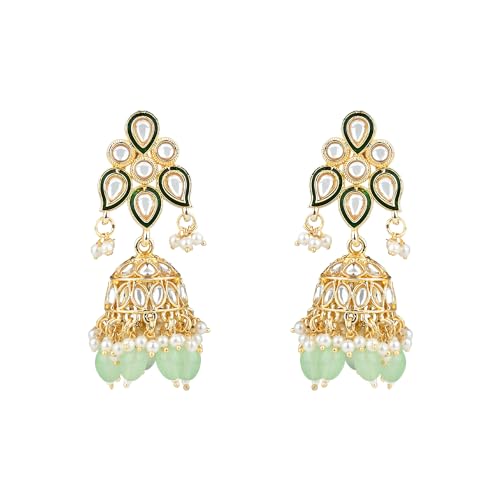 Image of I Jewels Gold Plated Traditional Kundan Pearl Meenakari Choker Necklace Jewellery With Jhumka Earrings Set For Women /Girls