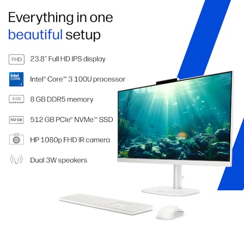 Image of HP OmniStudio All-in-One, Intel Core 3 (i3 14th gen), (8GB DDR5, 512GB SSD) FHD, IPS, Anti-Glare, 23.8''(60.5cm), Win 11, Office 24, Cotton White, 4.98kg, Dual 3 W Speakers, FHD IR Camera, 24-cu0561in