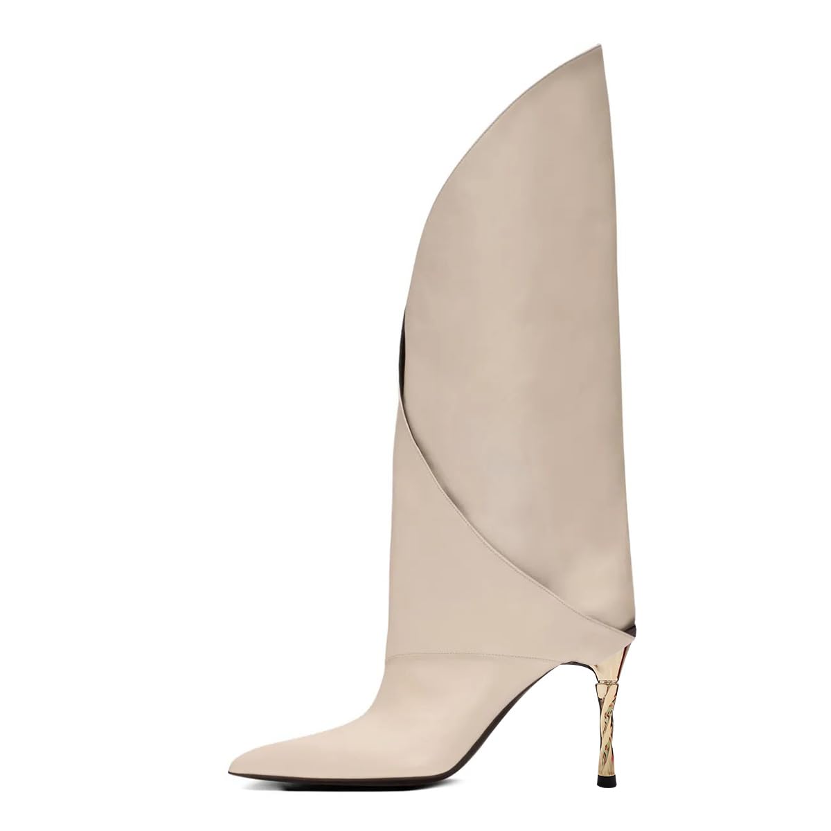 miss left Women Unique Pointed Toe V-Cut Mid Calf Boots Special High Heel Pull on Stylish Party Shopping