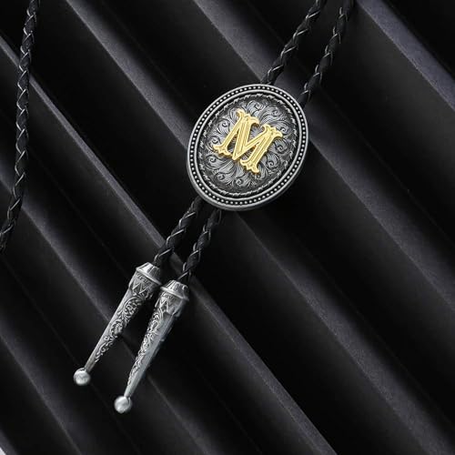 Image of HUABOLA CALYN Bolo tie for Men, Western Cowboy Golden Alphabet Initial Letter ABCDJMR to Y Costume Bolo ties Neckties
